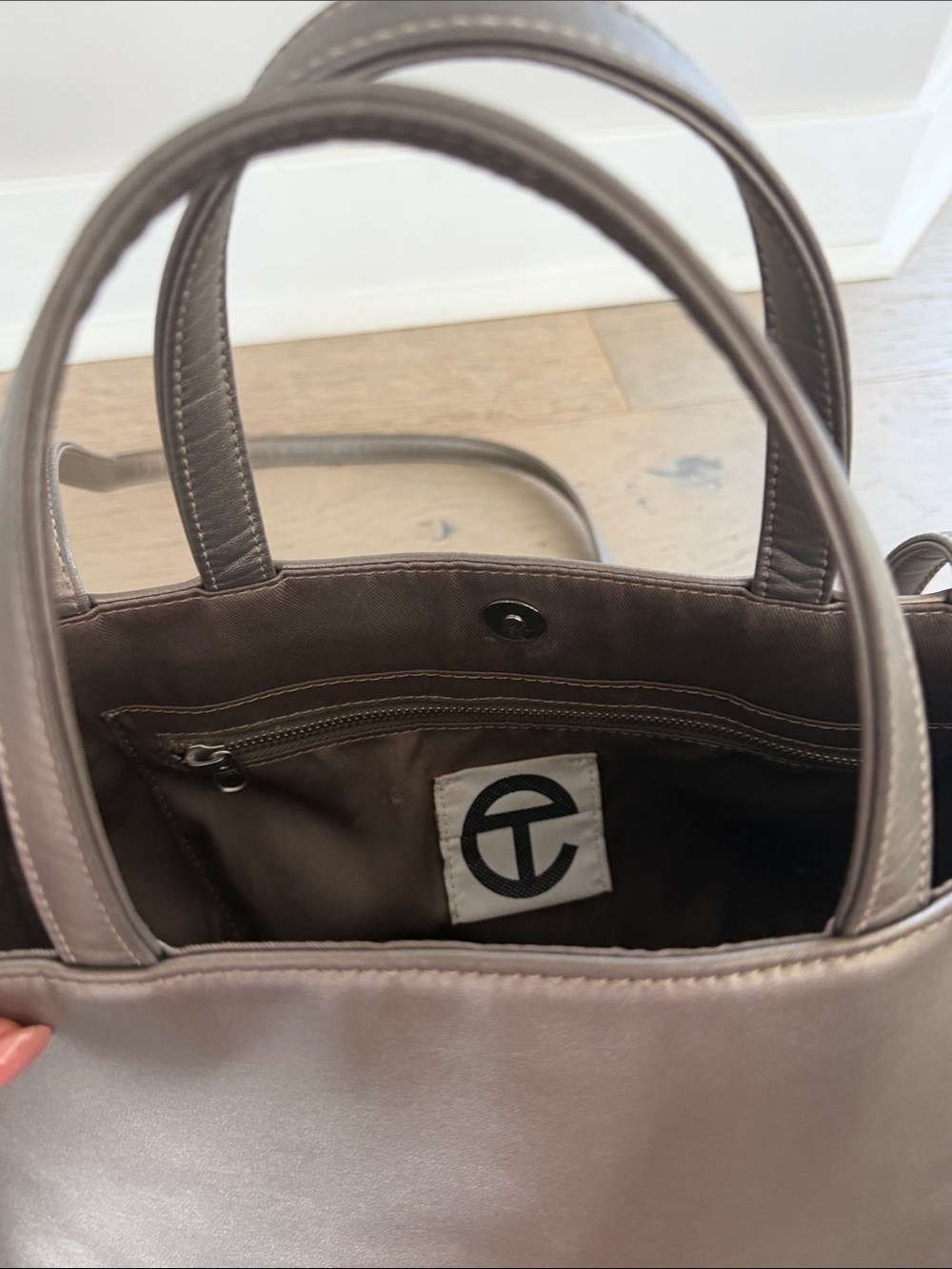 Telfar Metallic Pewter Logo Tote - Picture 8 of 9